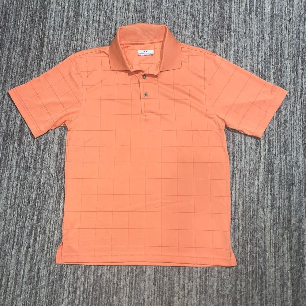 Grand Slam Men’s Small Orange Striped Short Sleeve Polo Shirt Golf Tennis